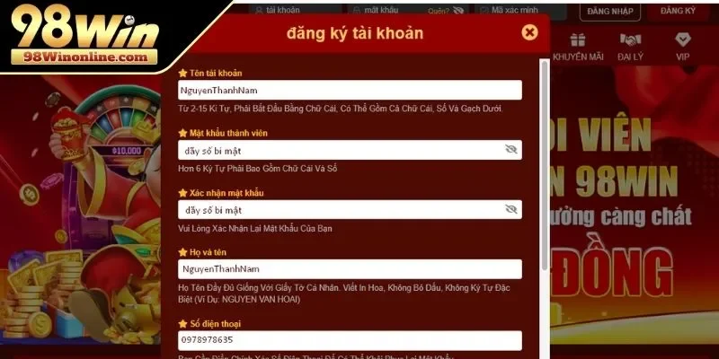 Hướng dẫn đăng ký 98WIN cho người mới