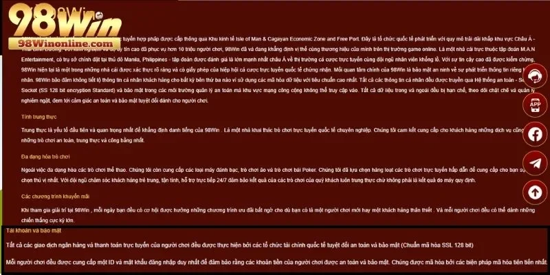 Điều khoản 98WIN về hành vi và trách nhiệm khi tham gia