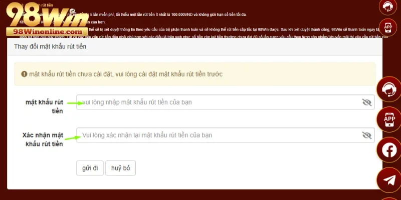Điều kiện rút tiền 98WIN thành công